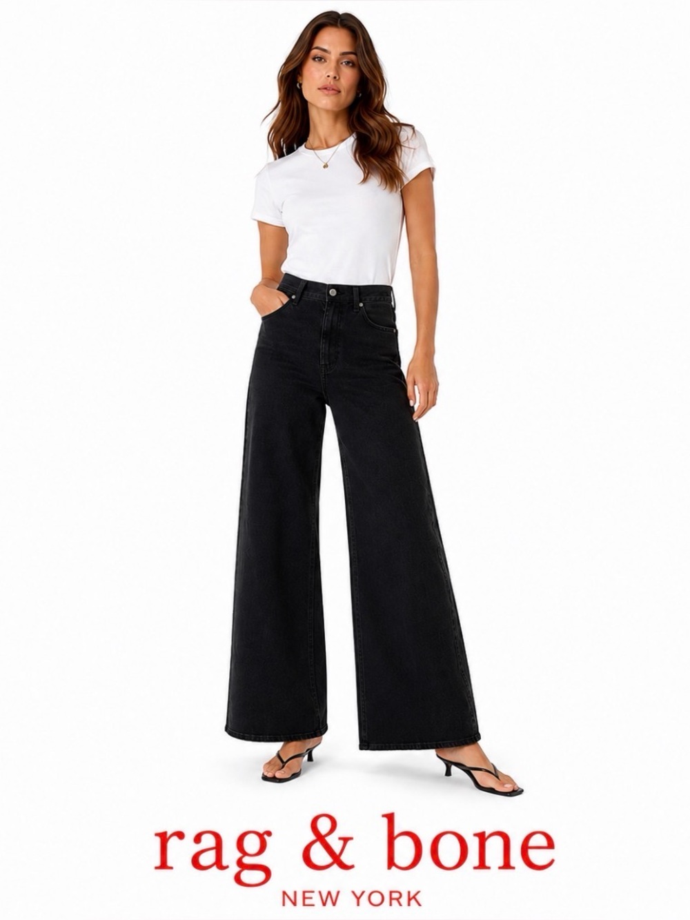 rag & bone Sofie Jeans 25 Black High Rise Wide Leg Ankle Stretch Tencel Designer